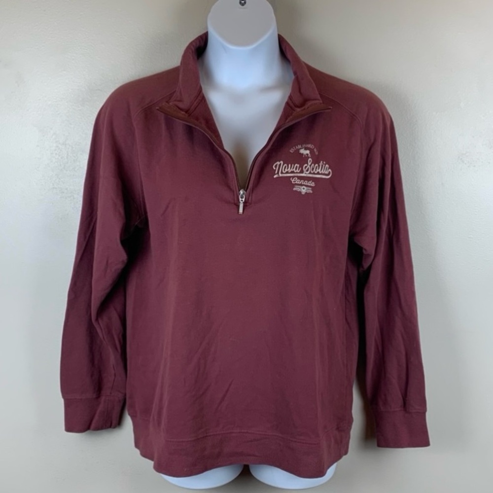 Nova Scotia Embroidered Quarter-Zip Pullover Sweatshirt - Burgundy
